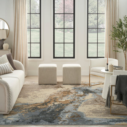 Nourison Home Silk Shadows  Beige Blue  Contemporary