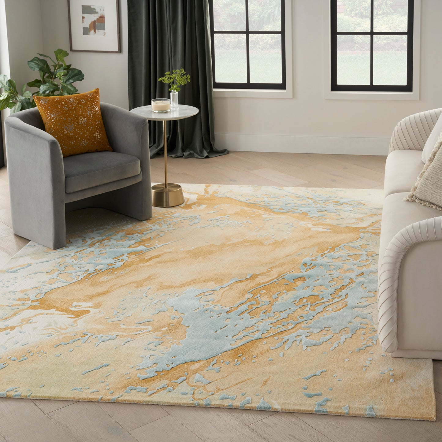 Nourison Home Prismatic  Sand Blue  Contemporary