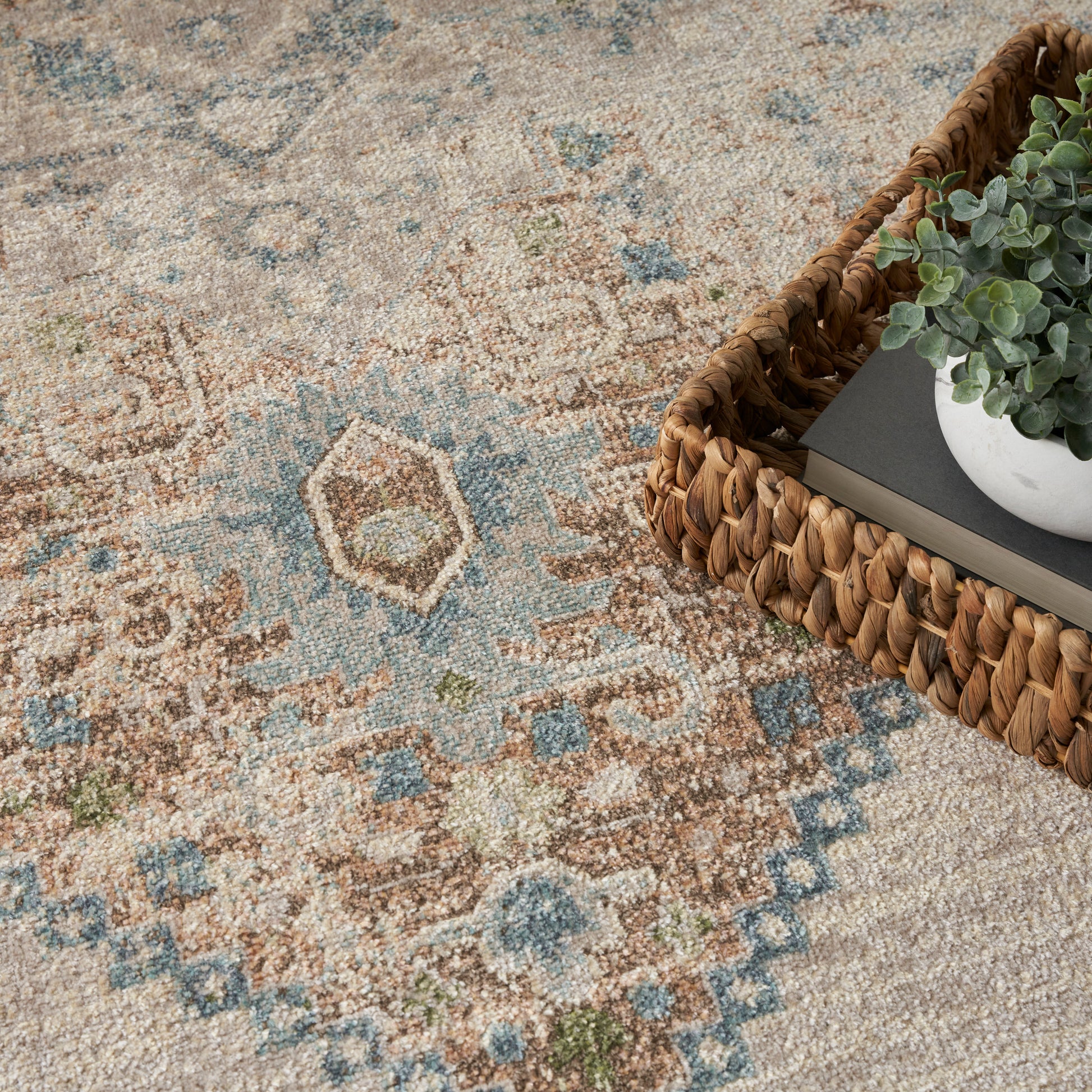 Nourison Home Astra Machine Washable  Ivory Blue  Traditional