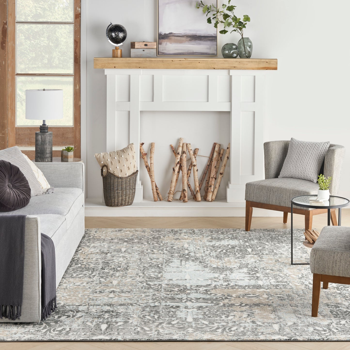 Nourison Home Marmara  Charcoal Teal Ivory  Contemporary