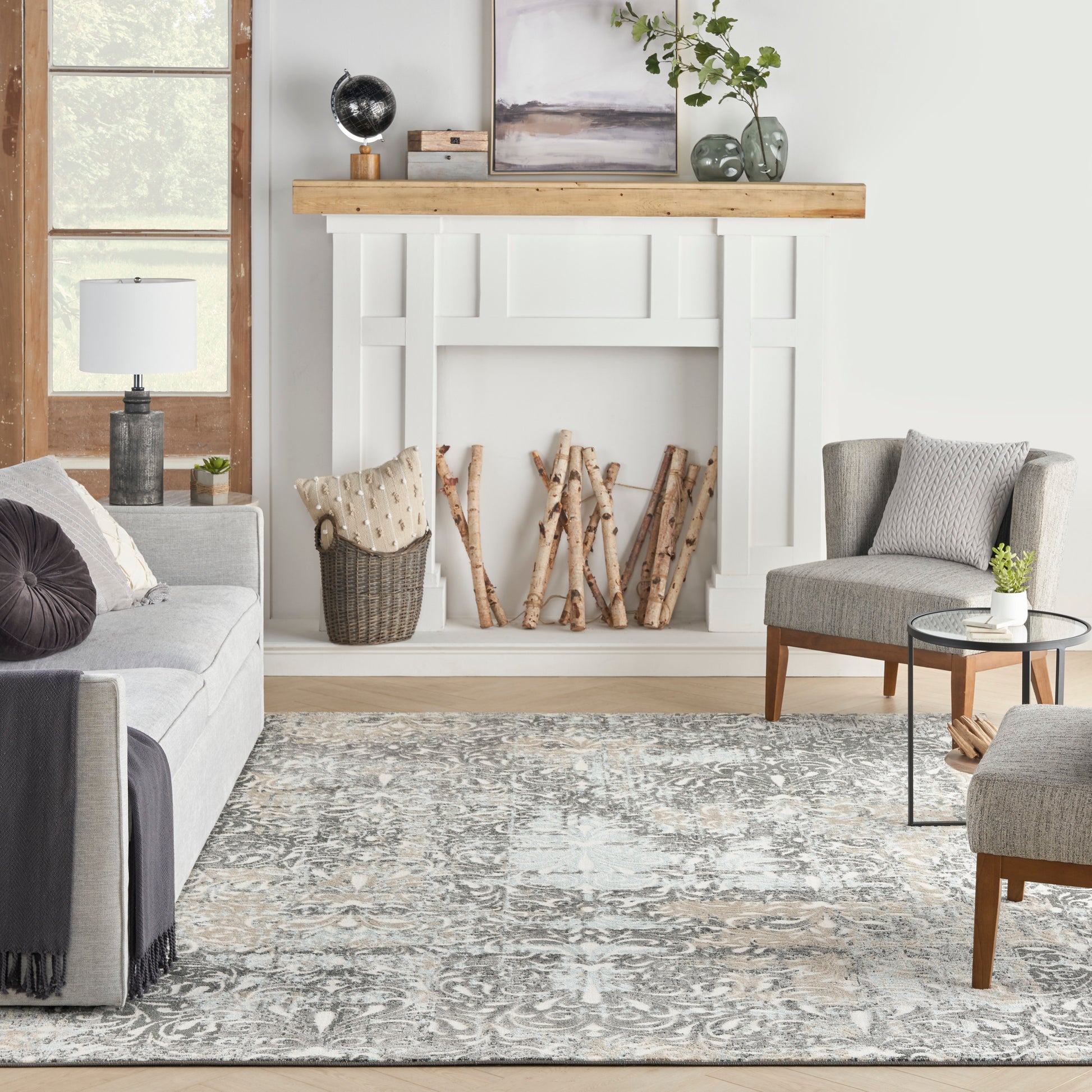 Nourison Home Marmara  Charcoal Teal Ivory  Contemporary