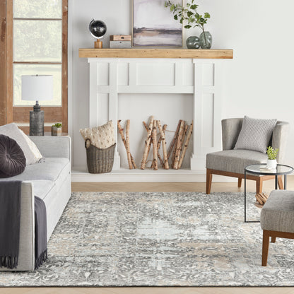 Nourison Home Marmara  Charcoal Teal Ivory  Contemporary