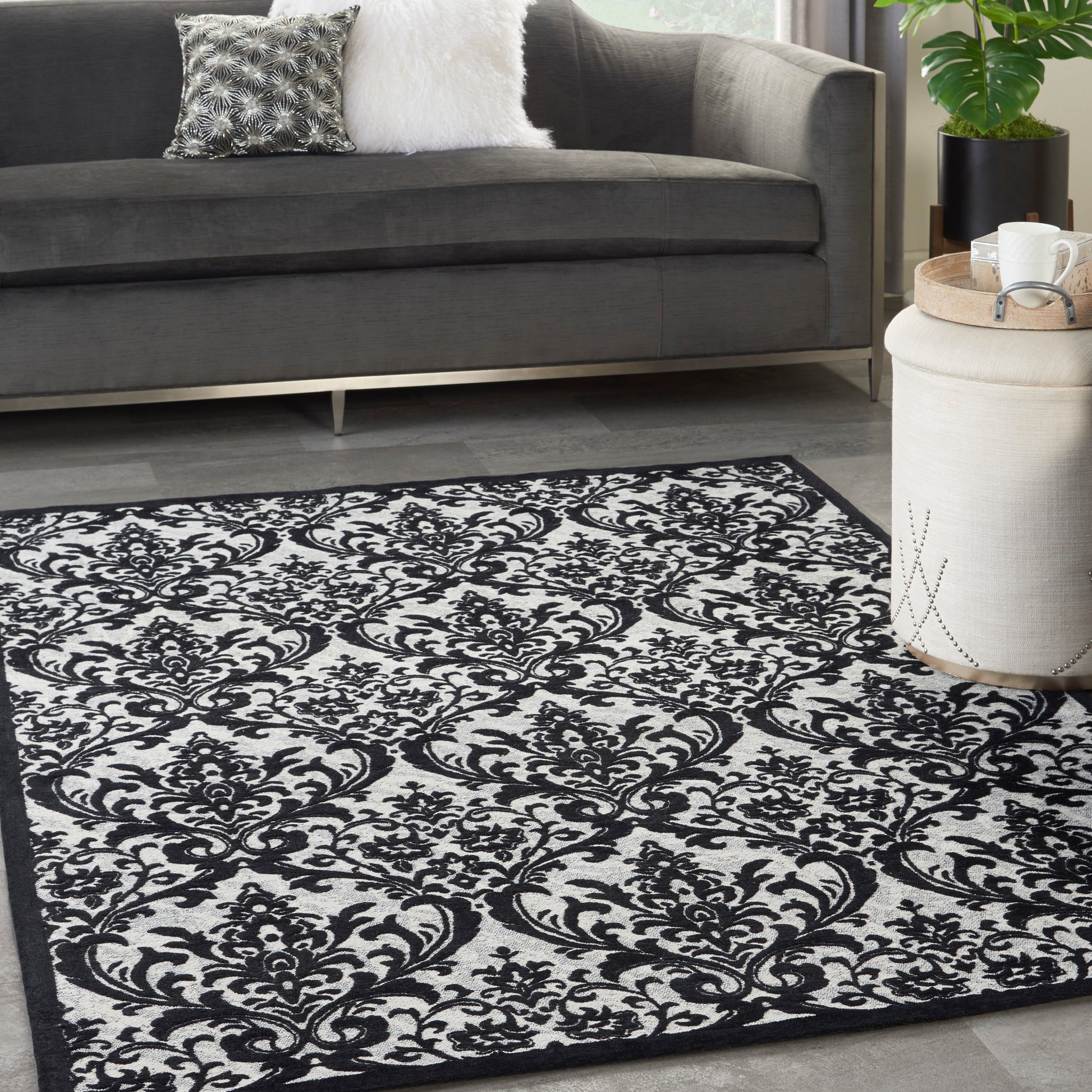 Nourison Home Damask  Black White  Traditional