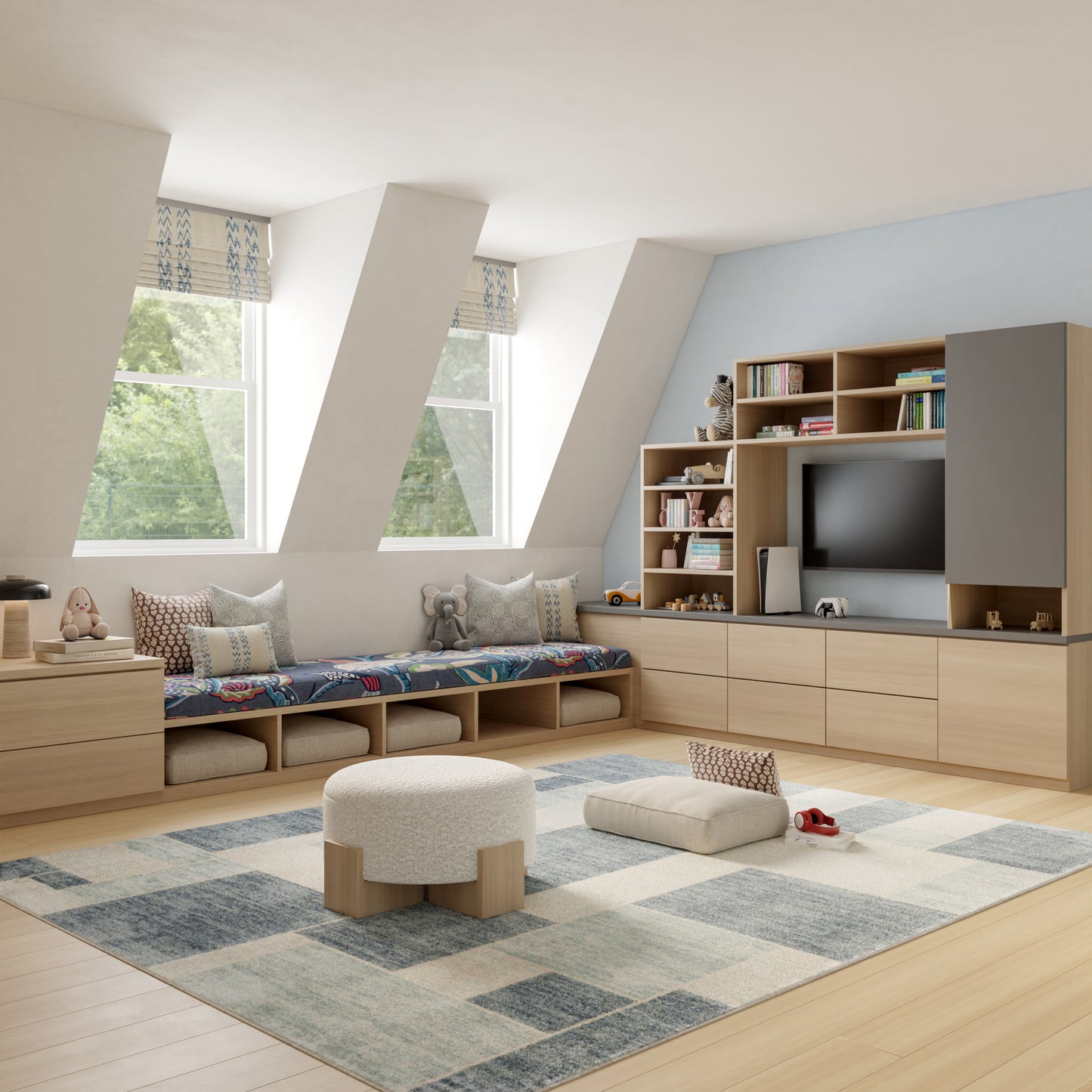 Nourison Home Astra Machine Washable  Blue Ivory  Contemporary