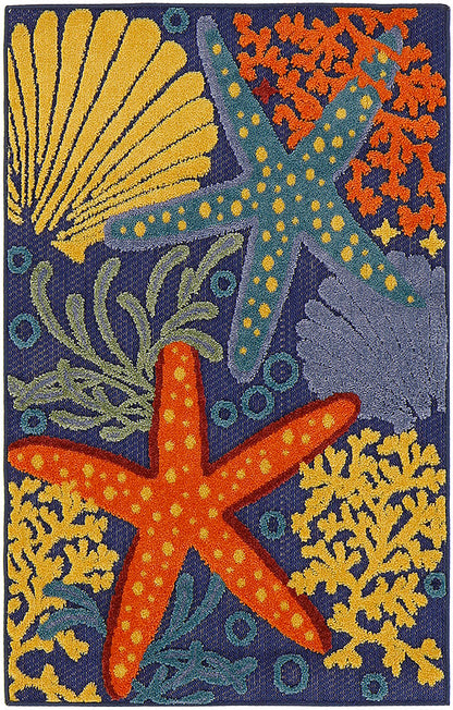 Nourison Home Aloha ALH24 Navy Multicolor Contemporary Power-loomed Rugs