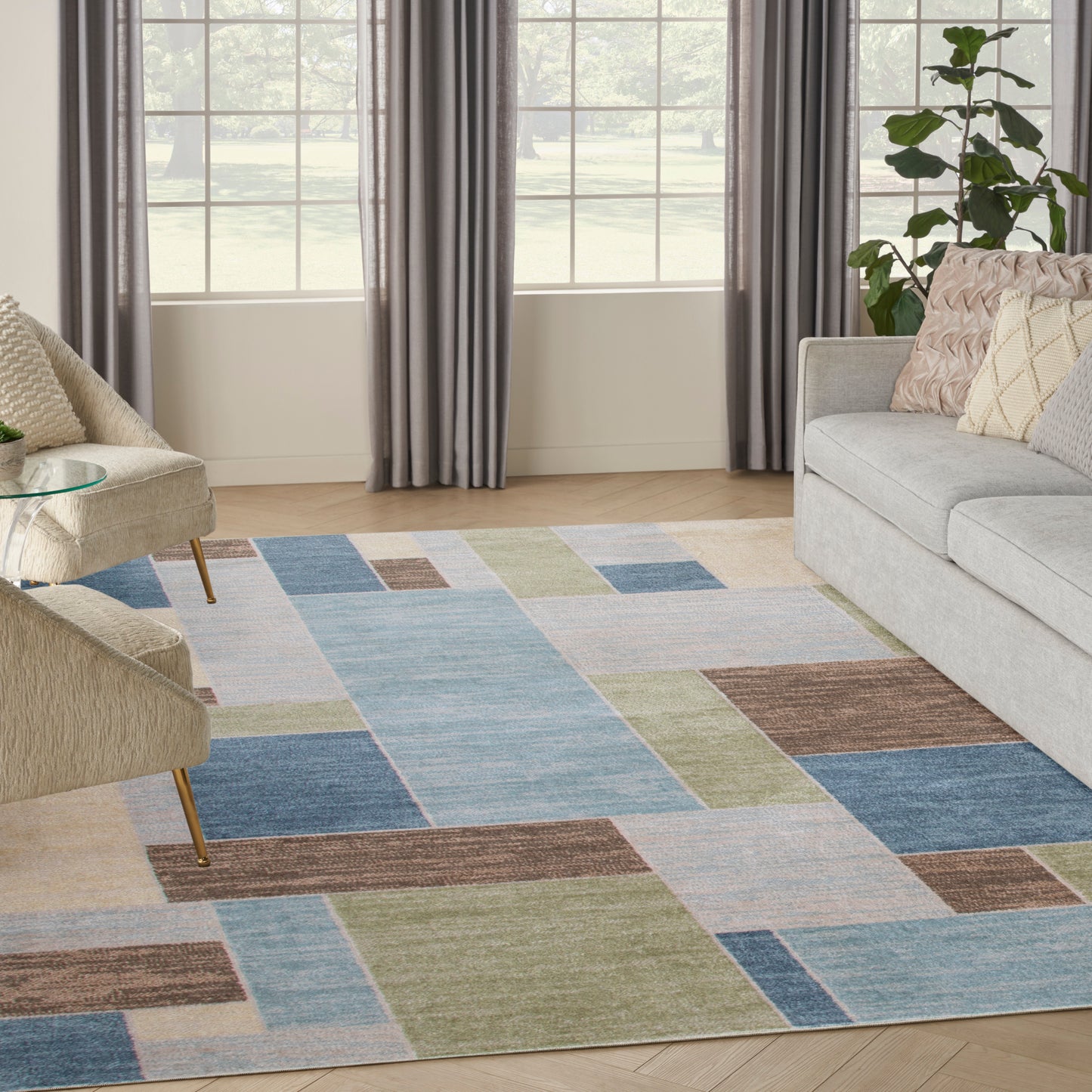 Nourison Home Astra Machine Washable  Blue Green Multi  Contemporary