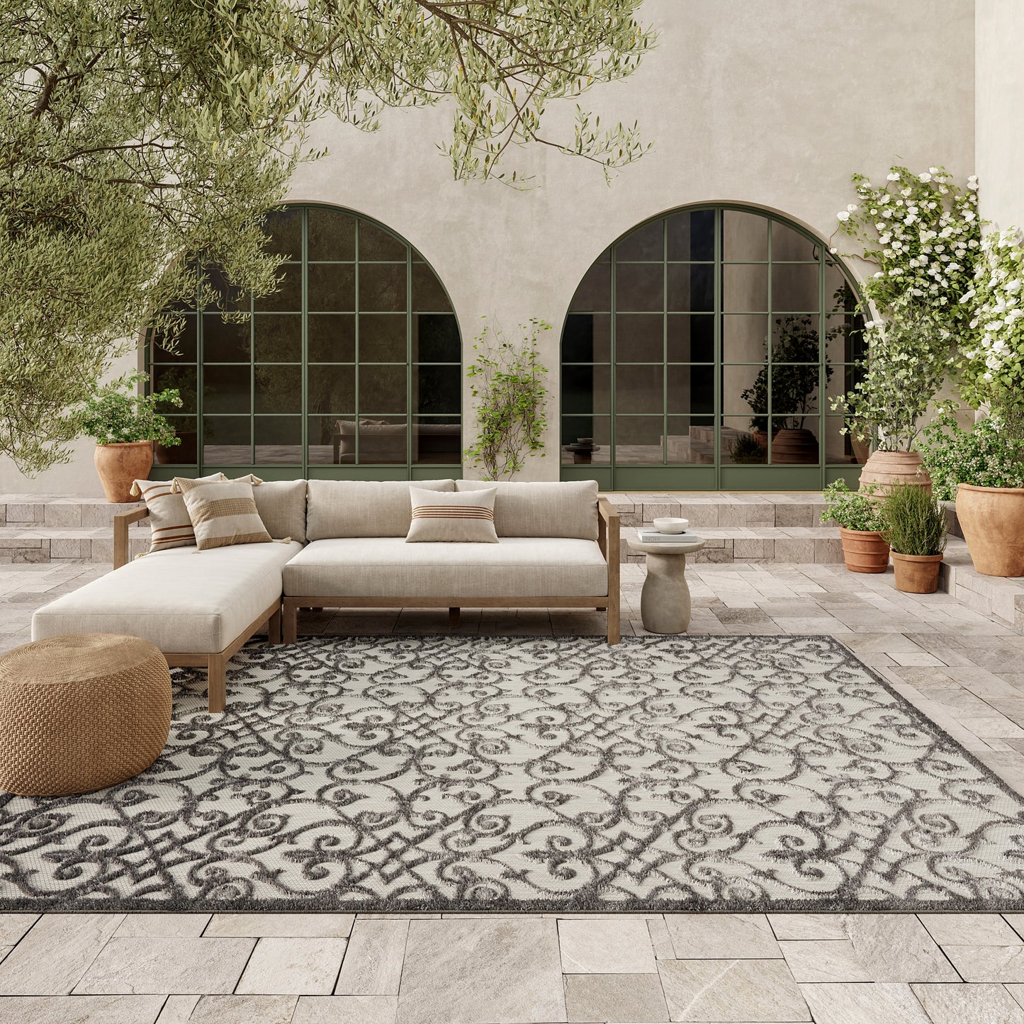 Nourison Home Aloha  Grey Charcoal  Contemporary