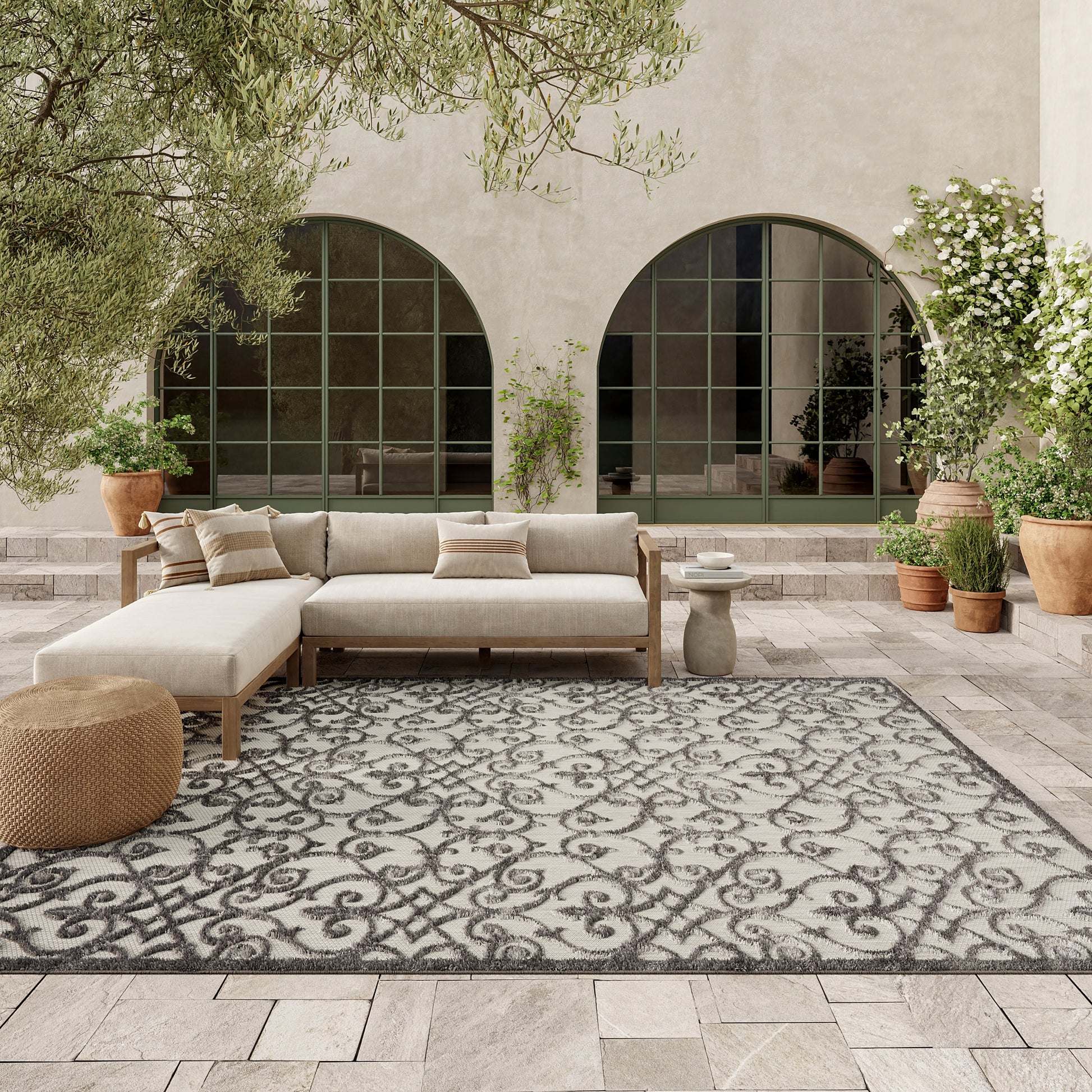 Nourison Home Aloha  Grey Charcoal  Contemporary