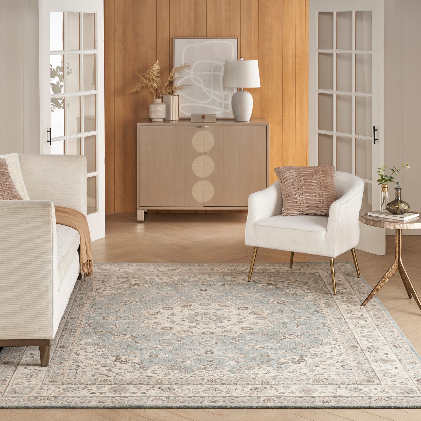 Nourison Home Living Treasures  Aqua Ivory  Traditional