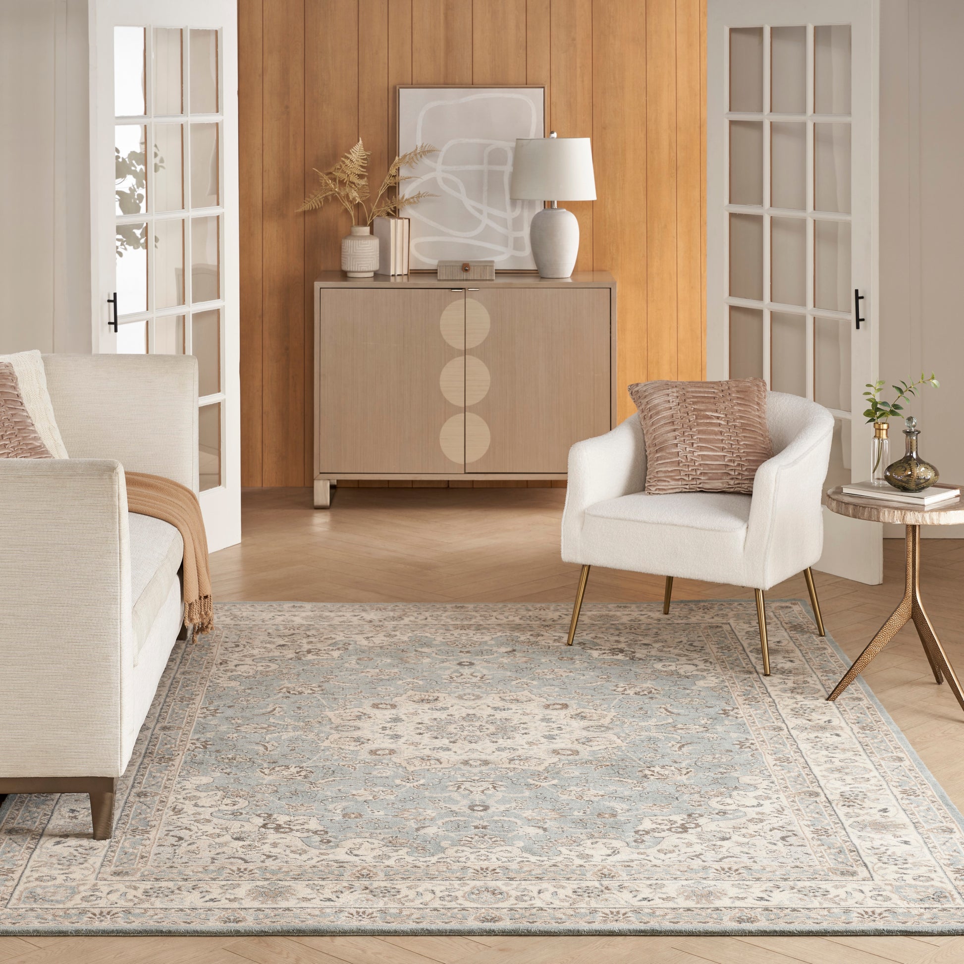 Nourison Home Living Treasures  Aqua Ivory  Traditional