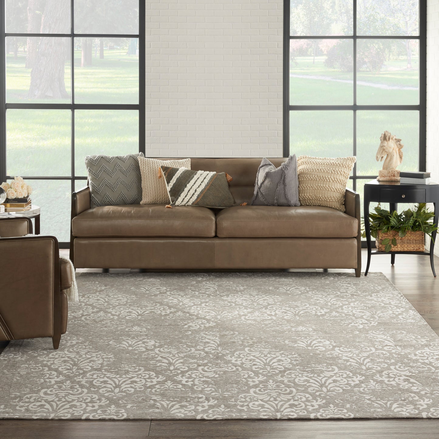 Nourison Home Damask  Ivory Grey  Traditional