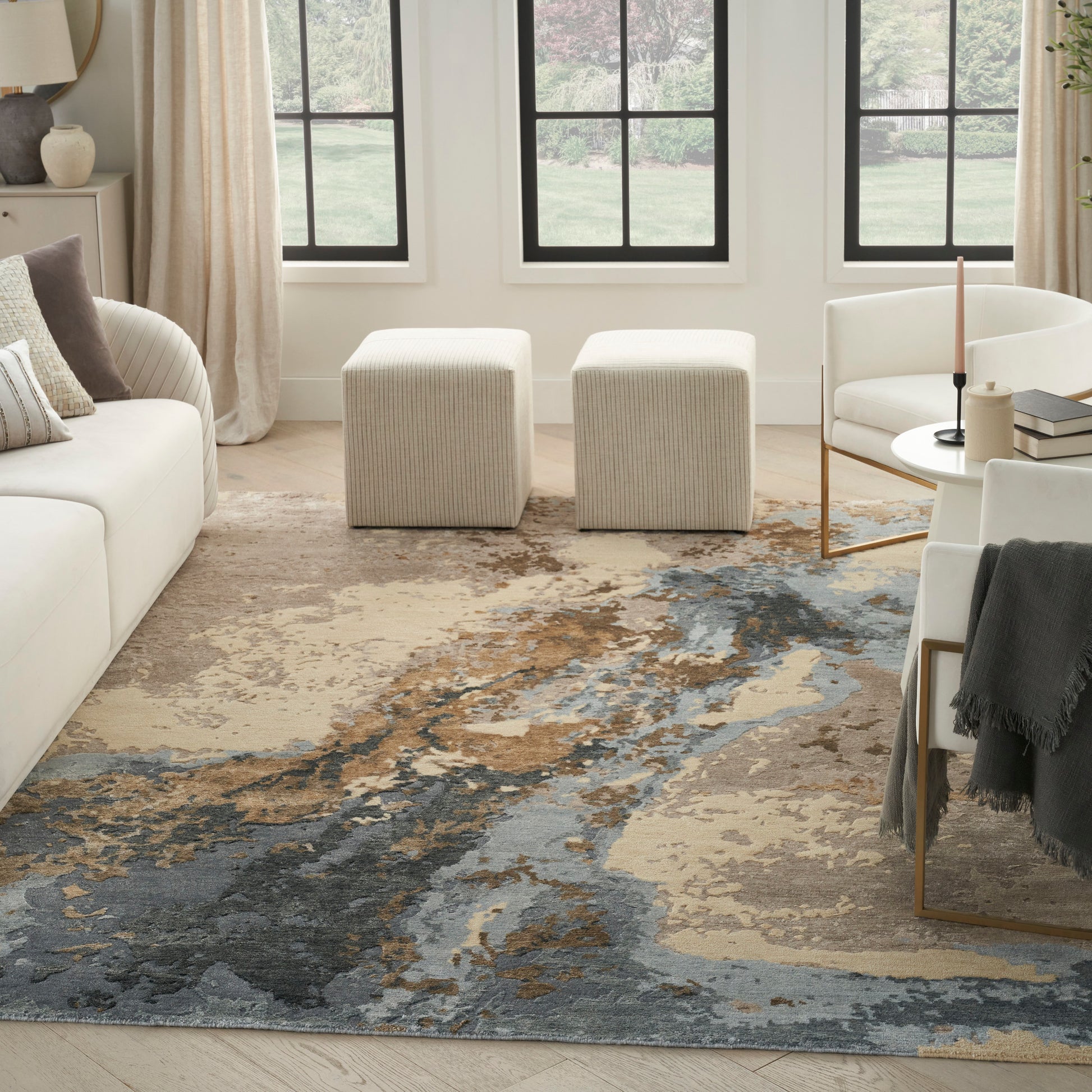 Nourison Home Silk Shadows  Beige Blue  Contemporary