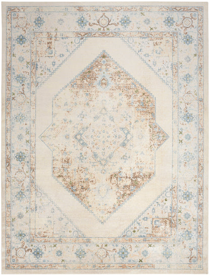 Nourison Home Astra Machine Washable ASW13 Ivory Blue Traditional Power-loomed Rug