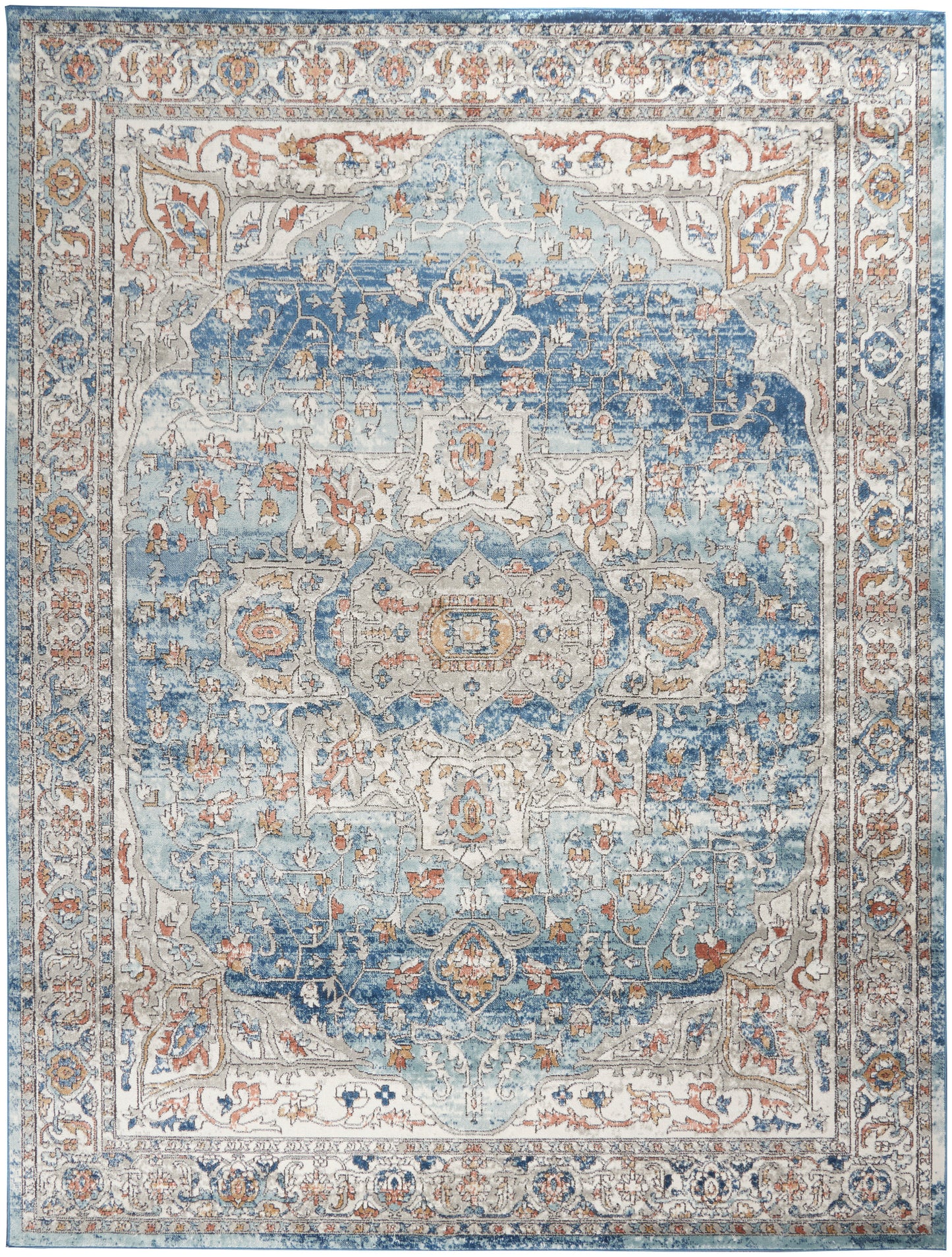 Nourison Home Quarry QUA11 Ivory Blue Traditional Power-loomed Rugs