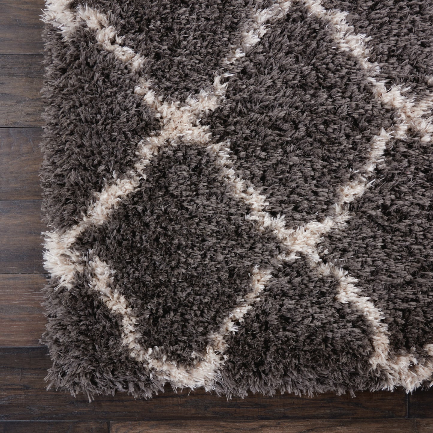 Nourison Home Luxe Shag  Charcoal Beige  Contemporary