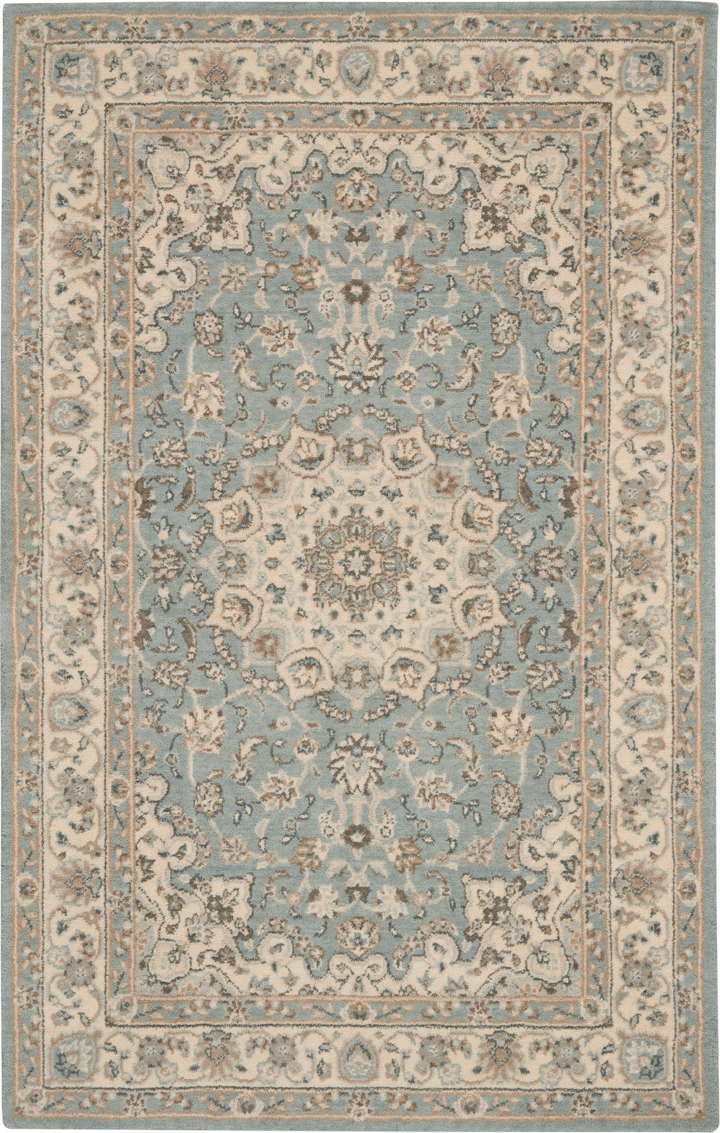 Nourison Home Living Treasures LI15 Aqua Ivory Traditional Loom-woven Rug