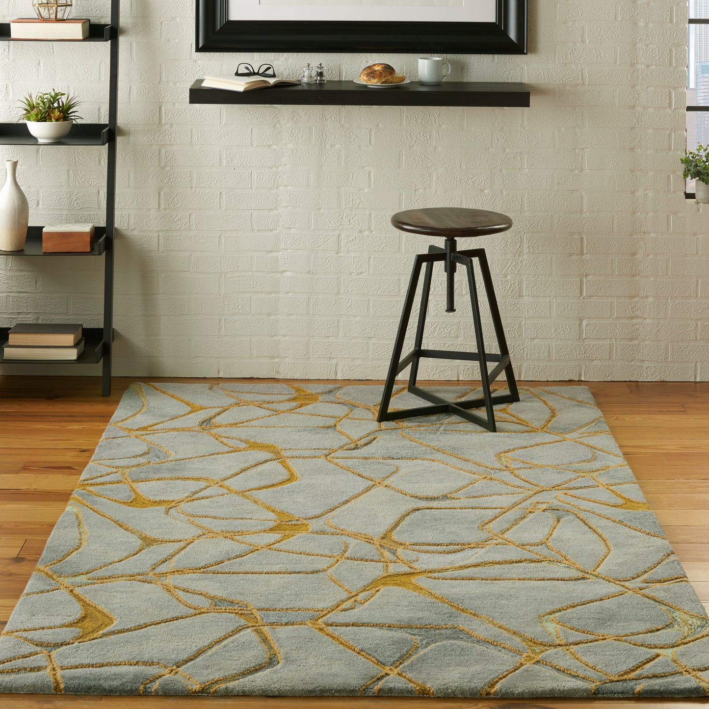 Nourison Home Symmetry  Grey Yellow  Contemporary
