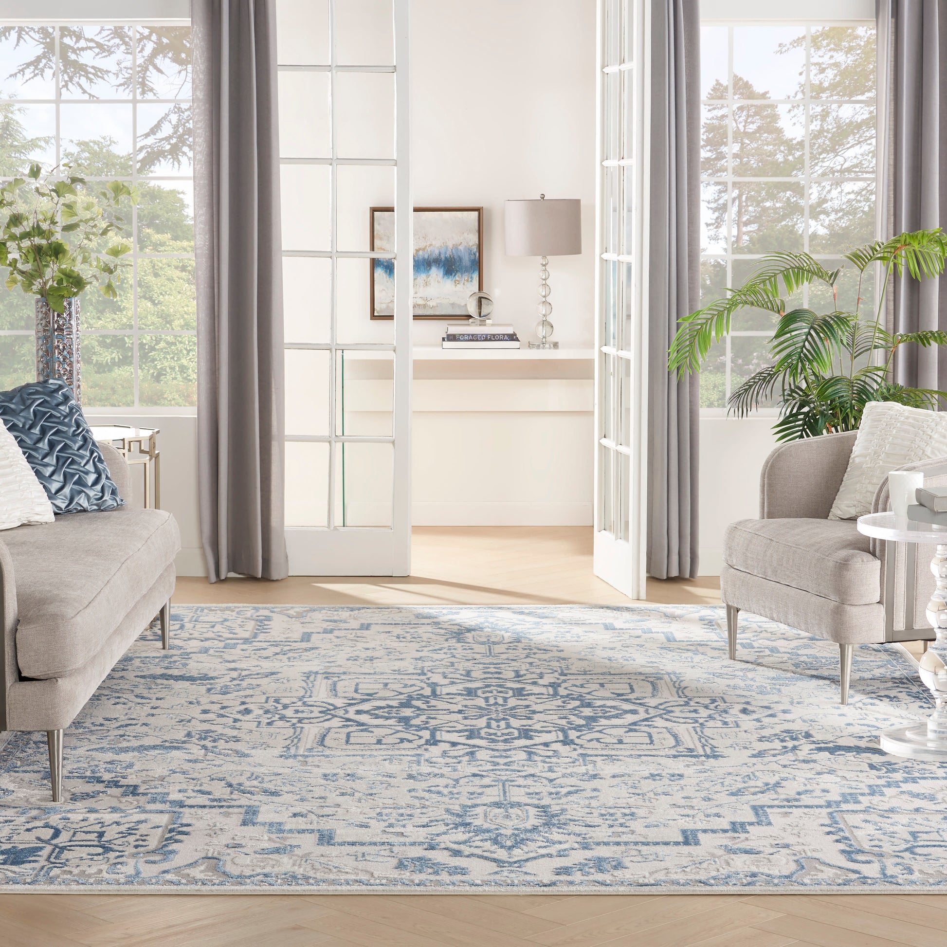 Nourison Home Elation  Ivory Blue  Traditional