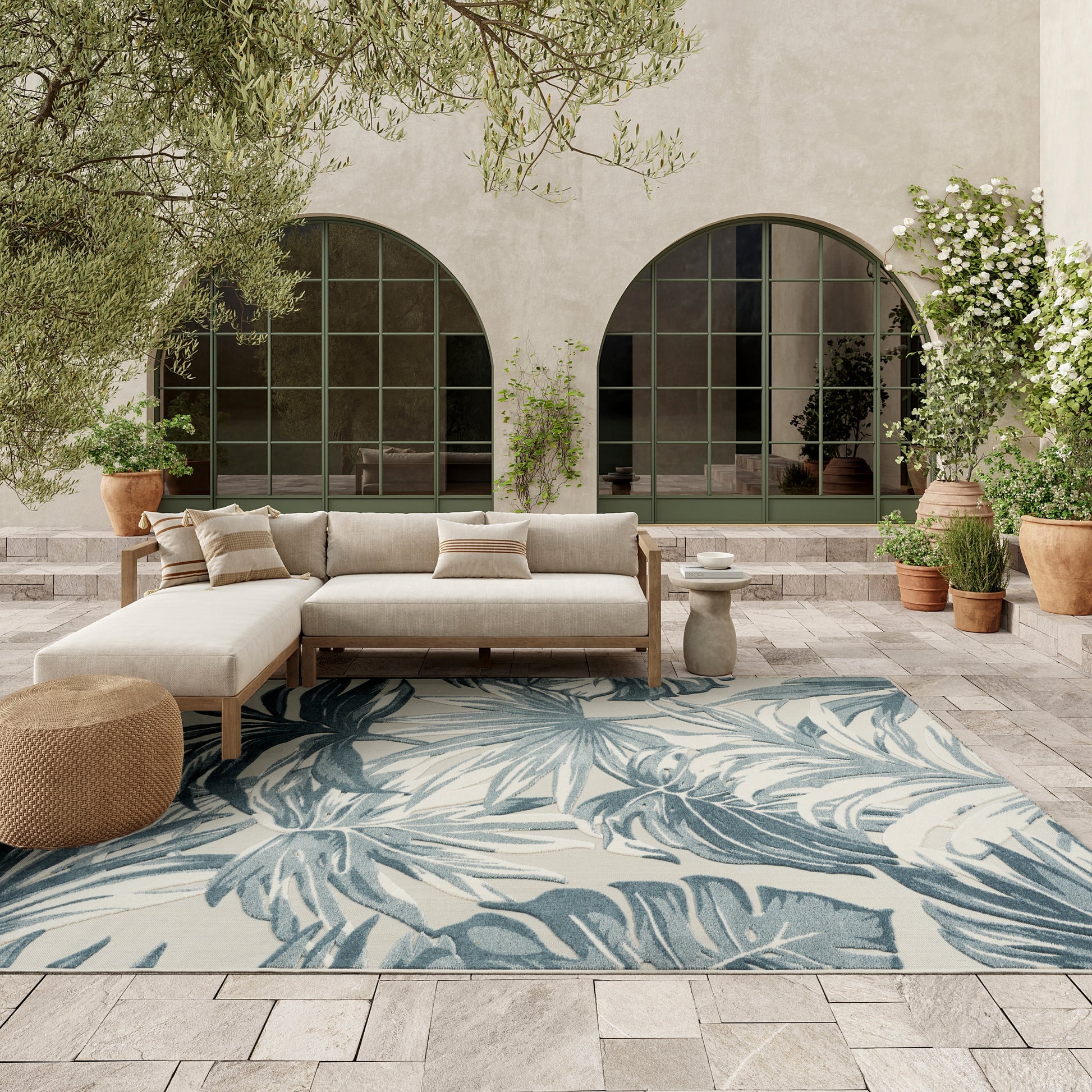 Nourison Home Aloha  Ivory Blue  Contemporary