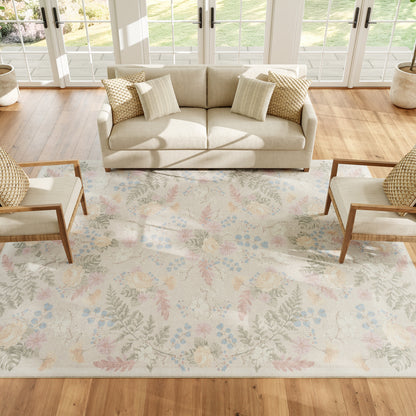Nourison Home Botanical Washables  Beige Multicolor  Contemporary