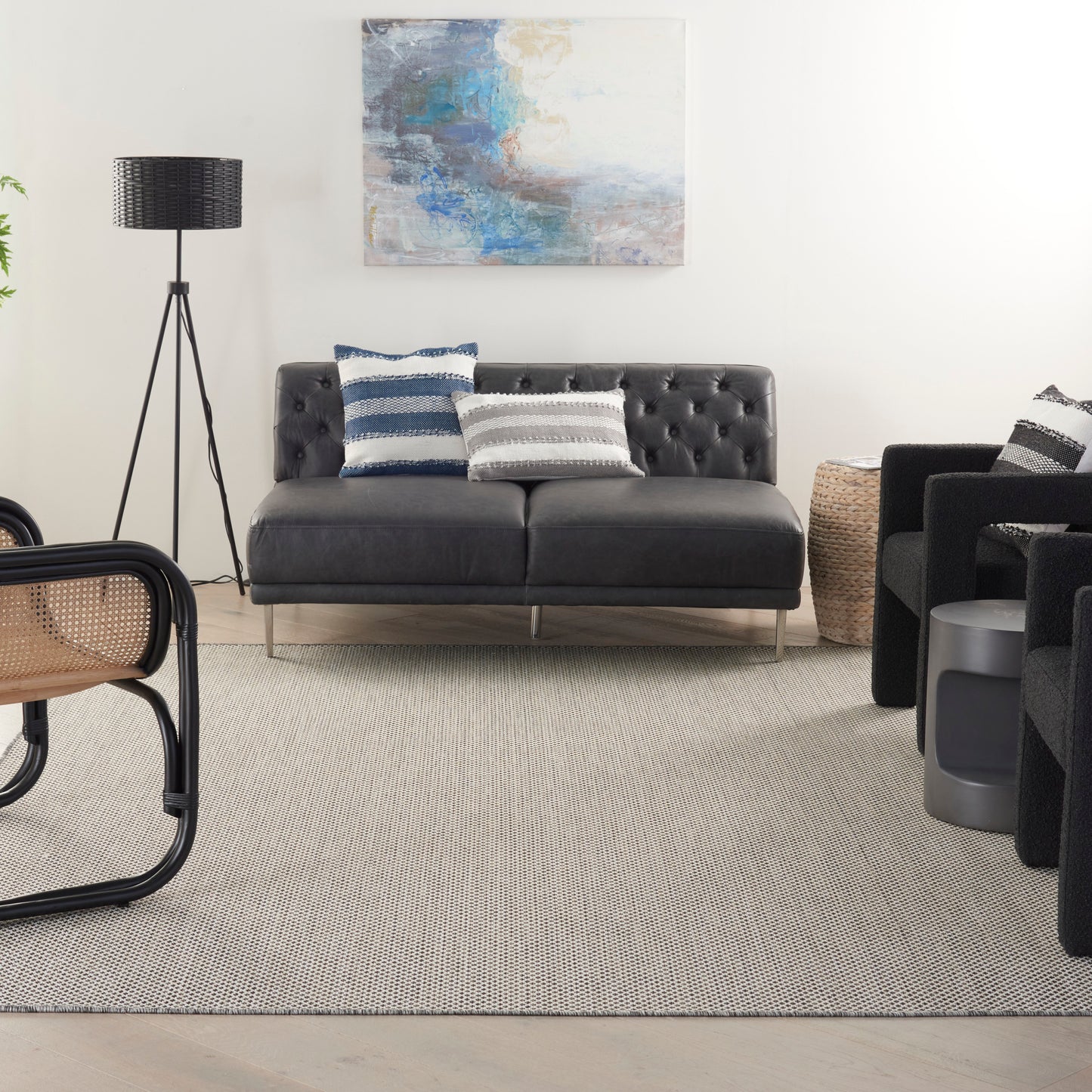 Nourison Home Courtyard  Ivory Charcoal  Contemporary