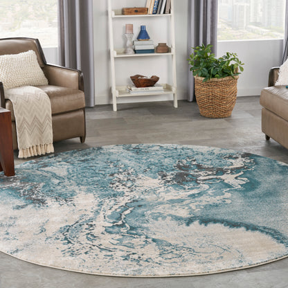 Nourison Home Maxell  Ivory Teal  Contemporary
