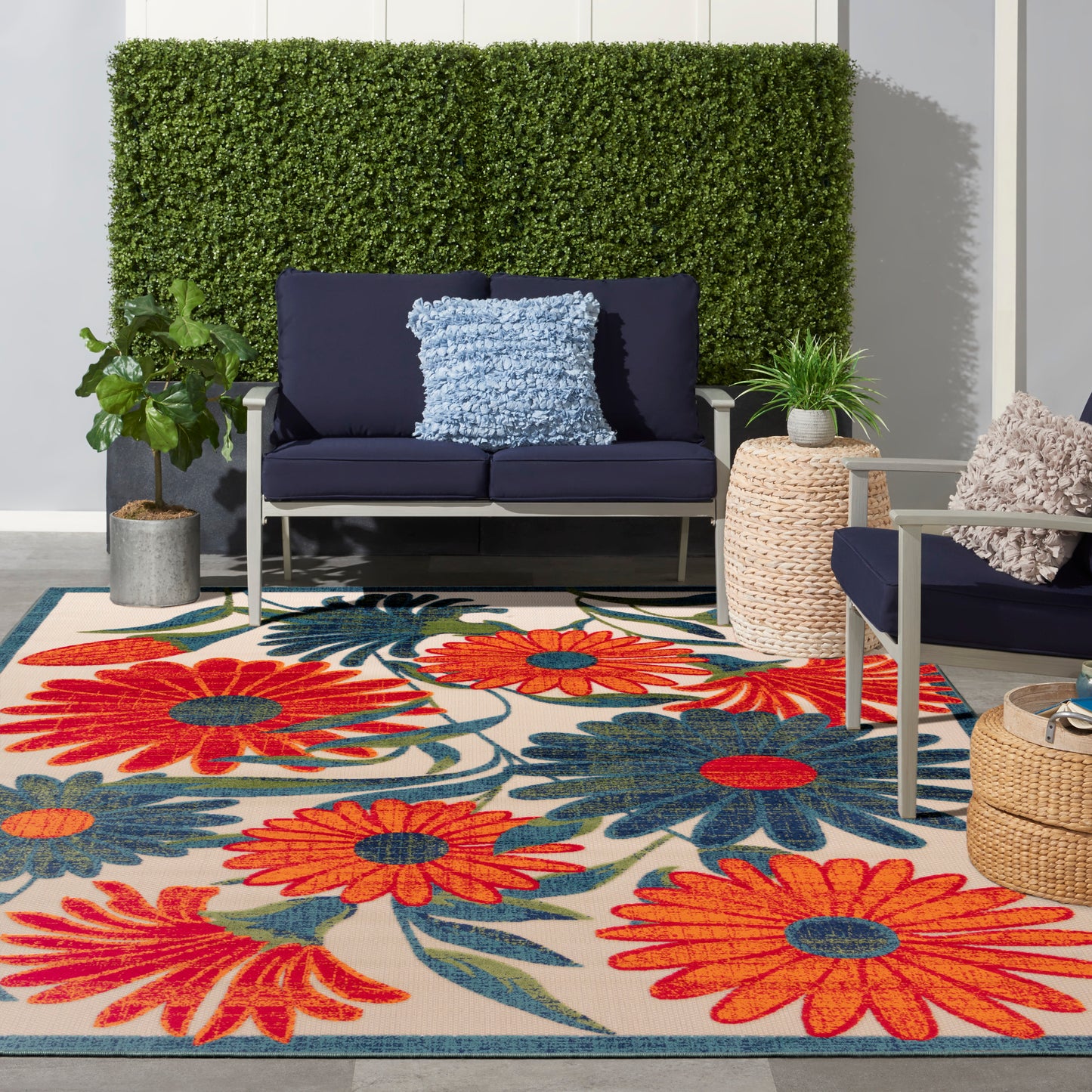 Nourison Home Aloha  Ivory Multicolor  Contemporary