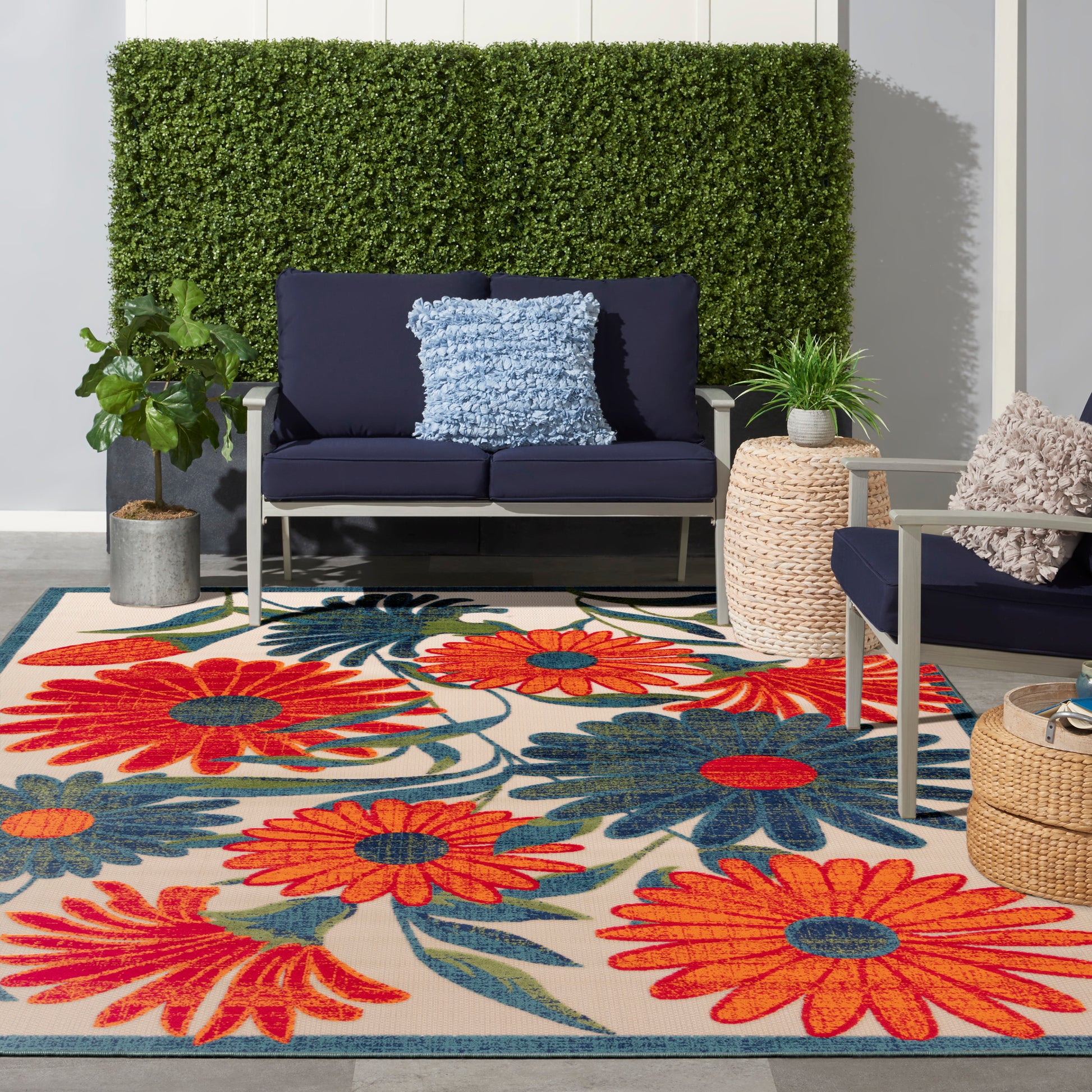 Nourison Home Aloha  Ivory Multicolor  Contemporary