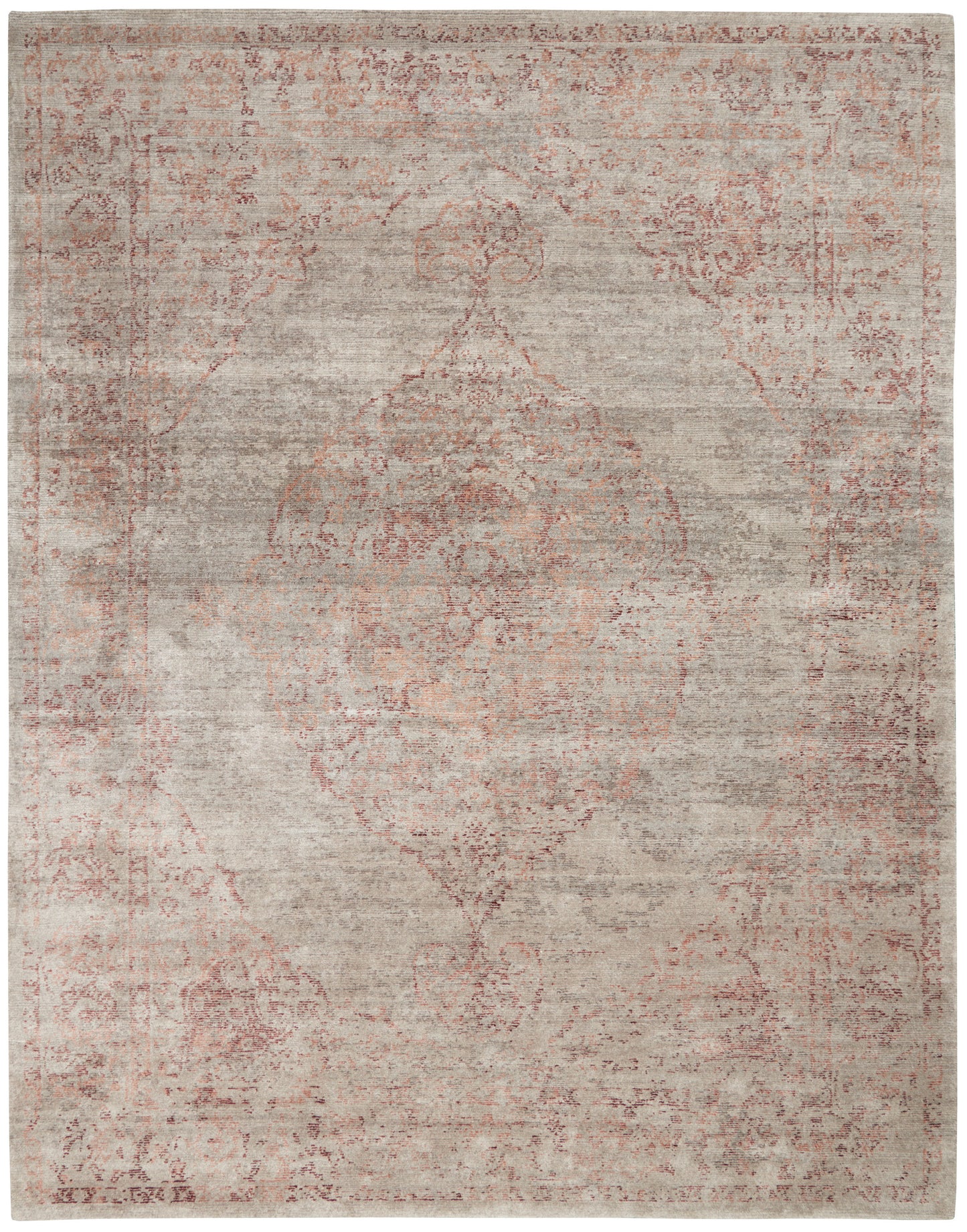 Nourison Home Lucent LCN07 Silver Red Transitional Knotted Rug