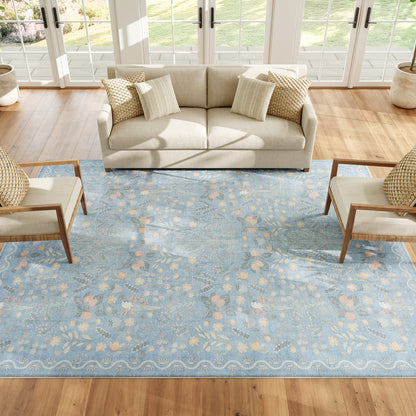 Nourison Home Botanical Washables  Light Blue Multicolor  Contemporary