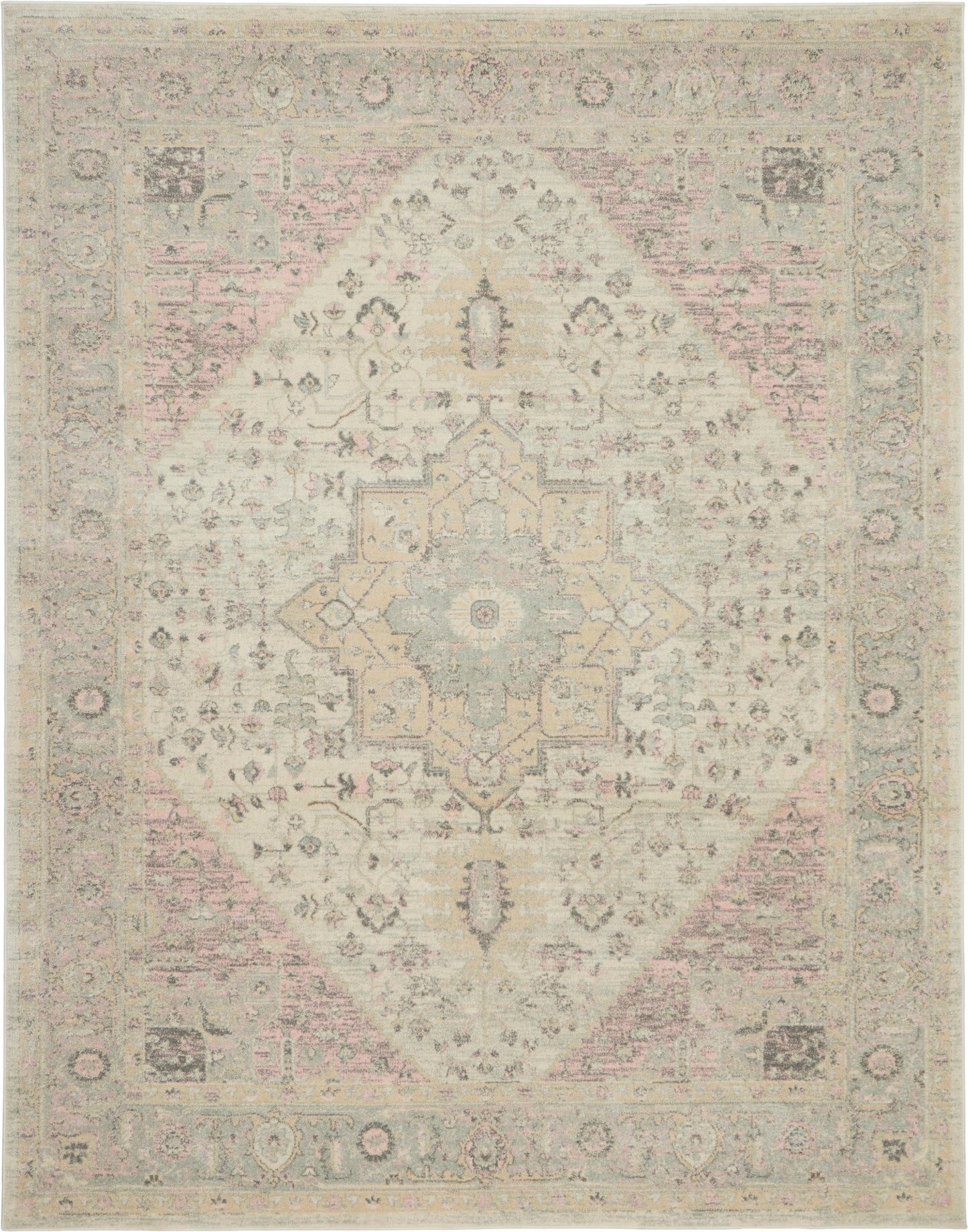 Nourison Home Tranquil TRA06 Ivory Pink Transitional Power-loomed Rug