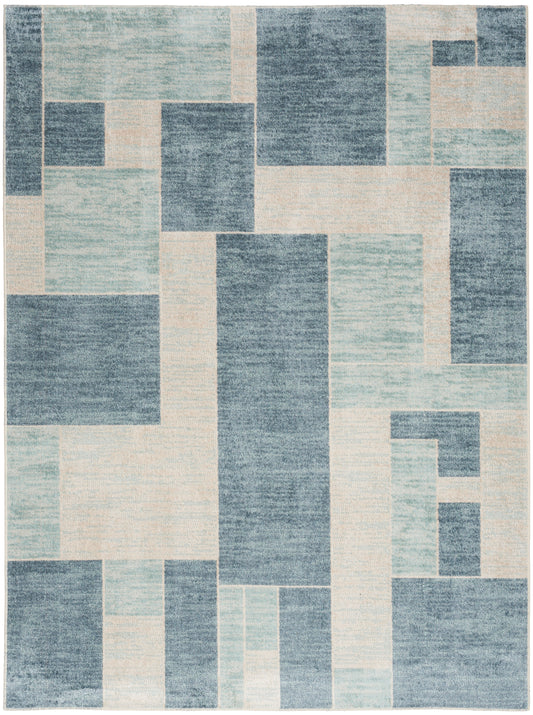 Nourison Home Astra Machine Washable  Blue Ivory  Contemporary