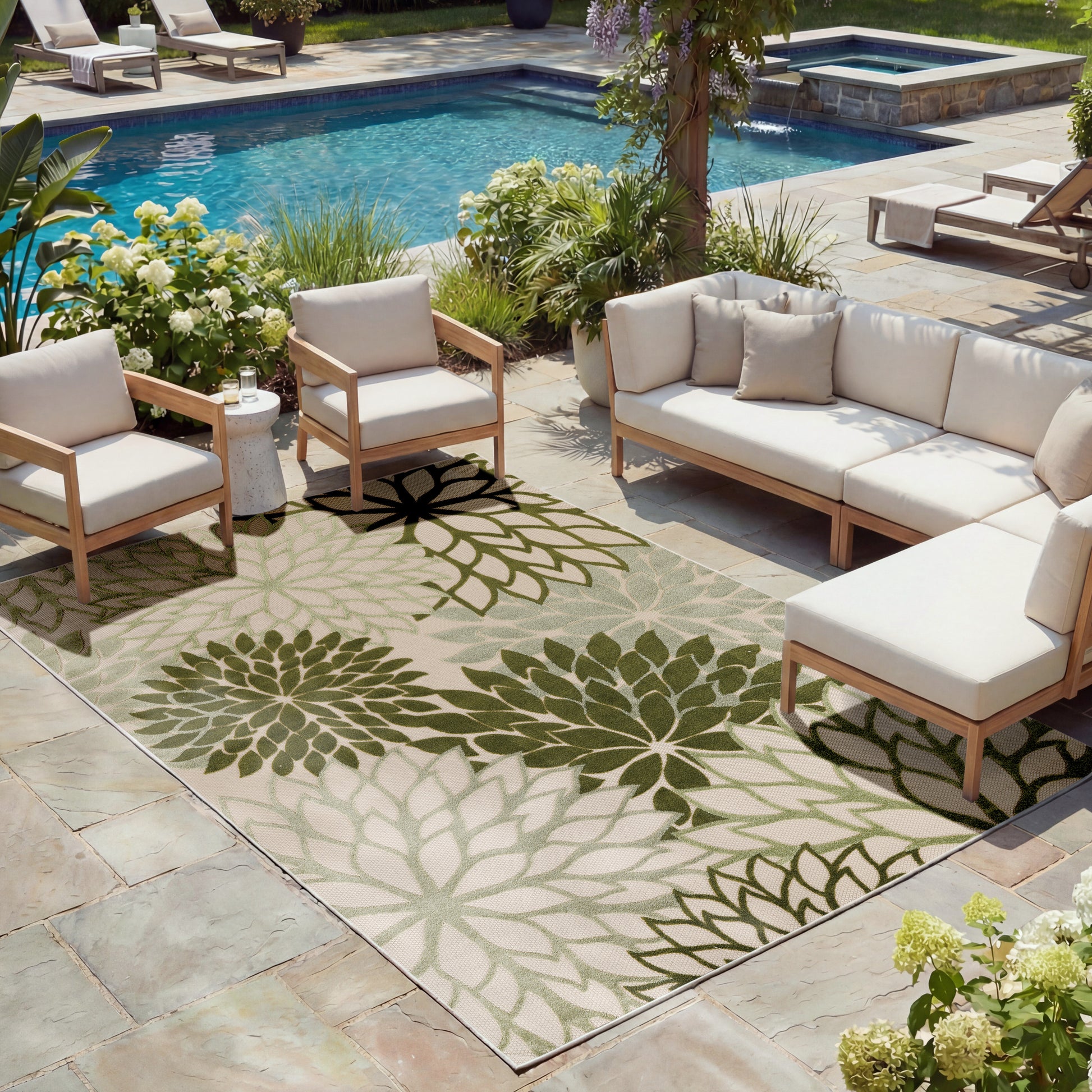 Nourison Home Aloha  Ivory Green  Contemporary