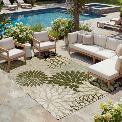 Nourison Home Aloha  Ivory Green  Contemporary