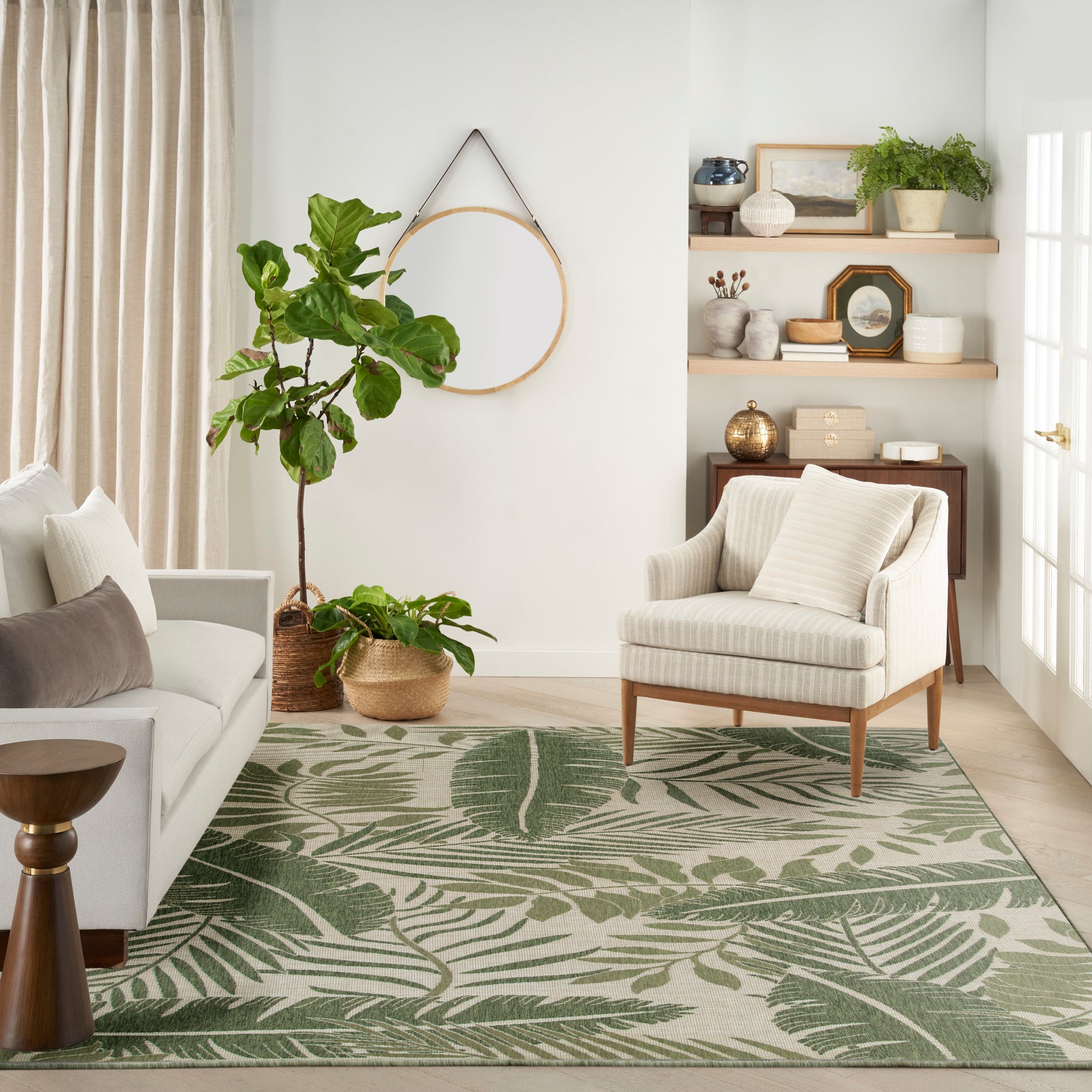 Nourison Home Garden Oasis  Ivory Green  Contemporary
