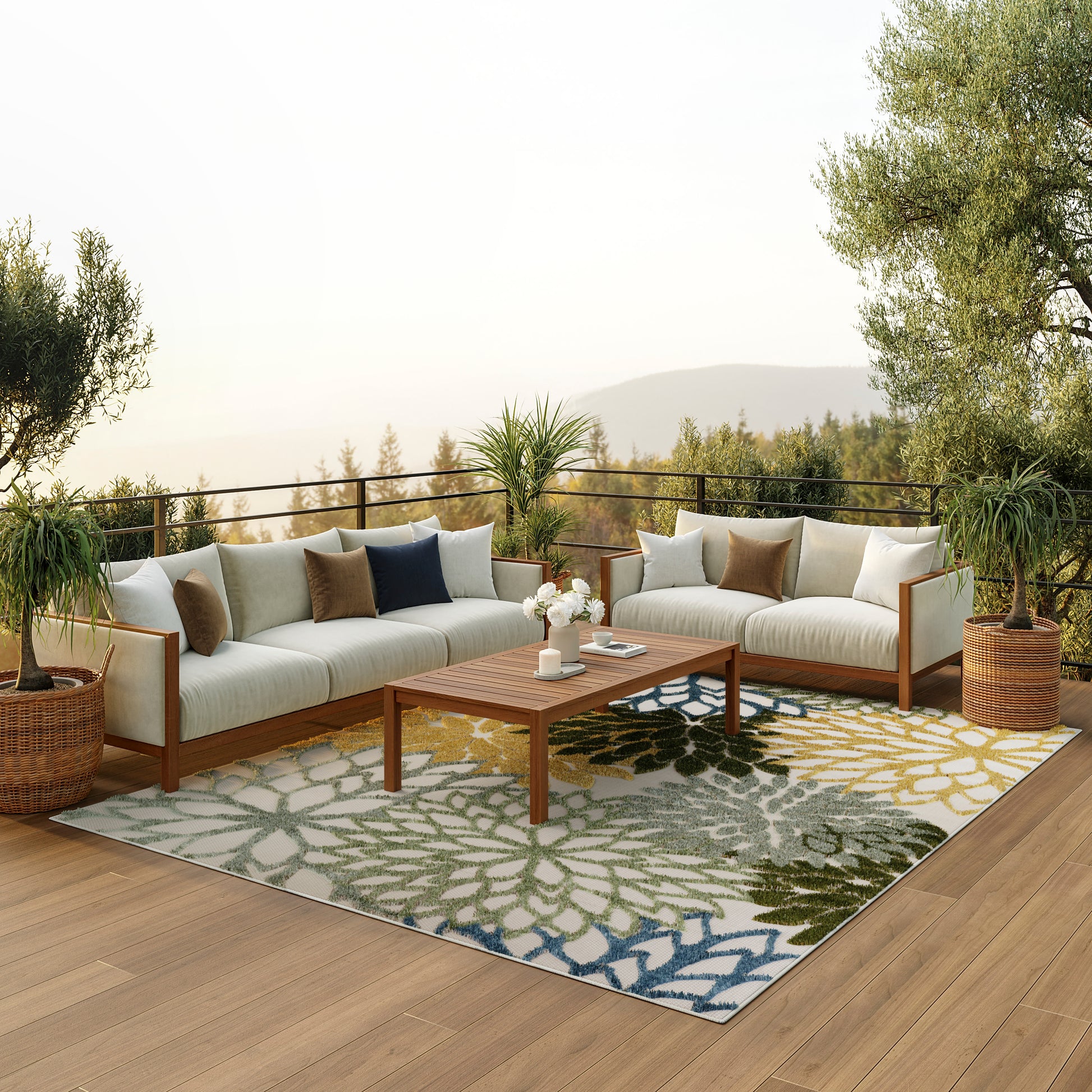 Nourison Home Aloha  Green Multicolor  Contemporary