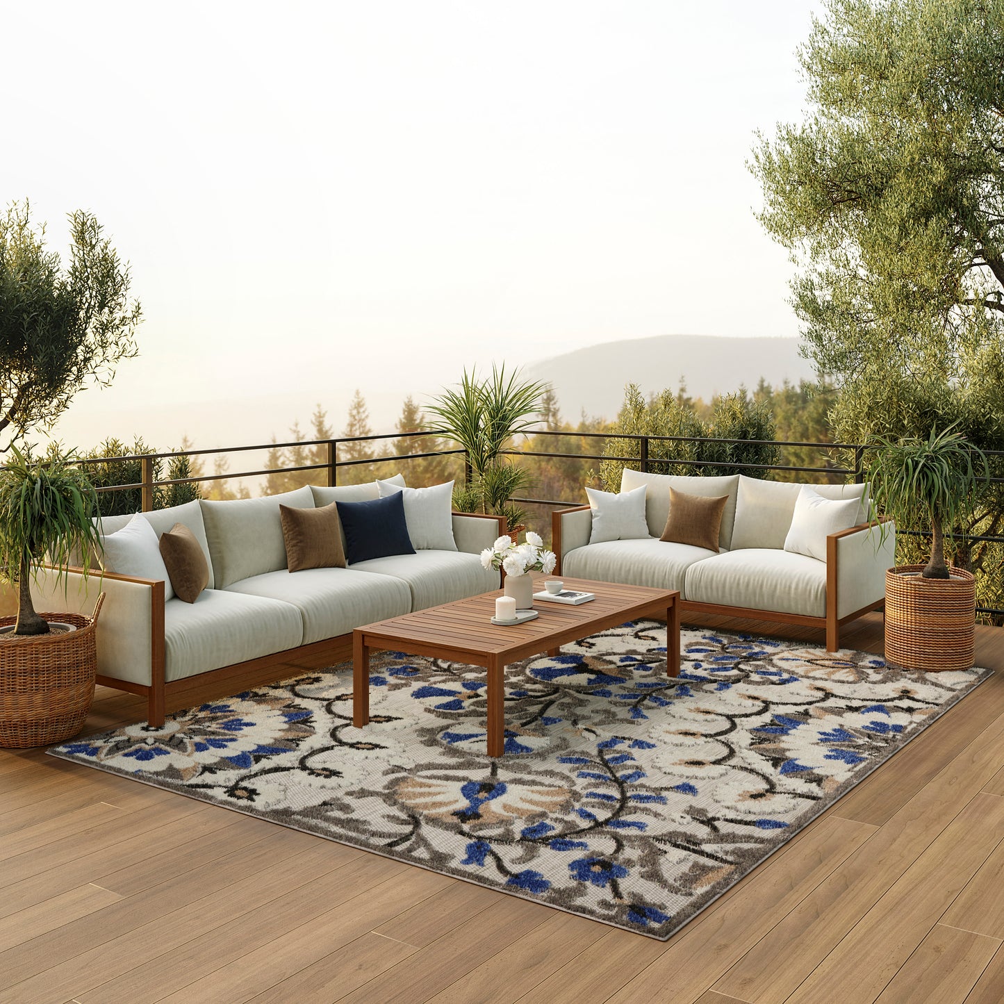 Nourison Home Aloha  Grey Multicolor  Contemporary