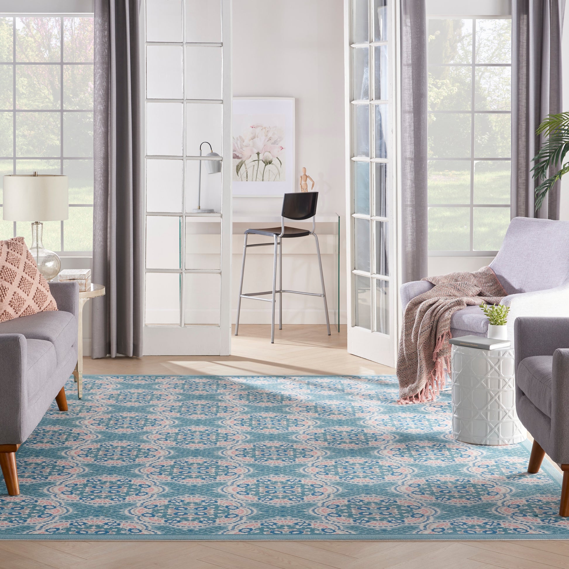 Waverly Sun N Shade  Blue  Contemporary