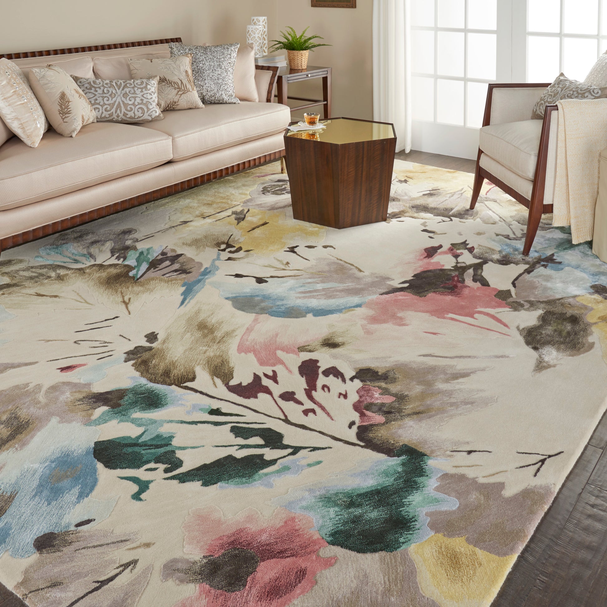 Nourison Home Prismatic  Beige Multicolor  Contemporary