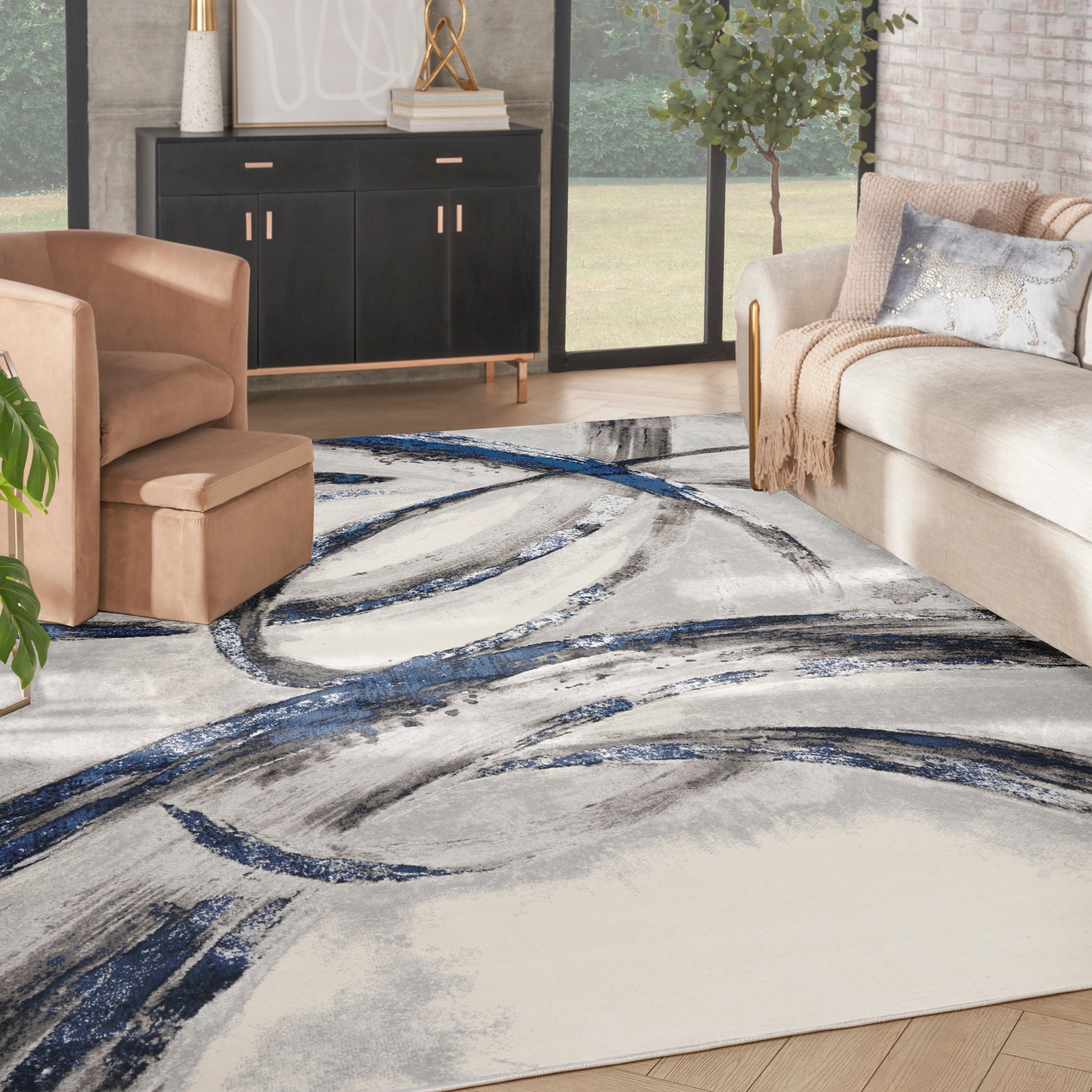 Nourison Home Splash  Grey Navy  Contemporary