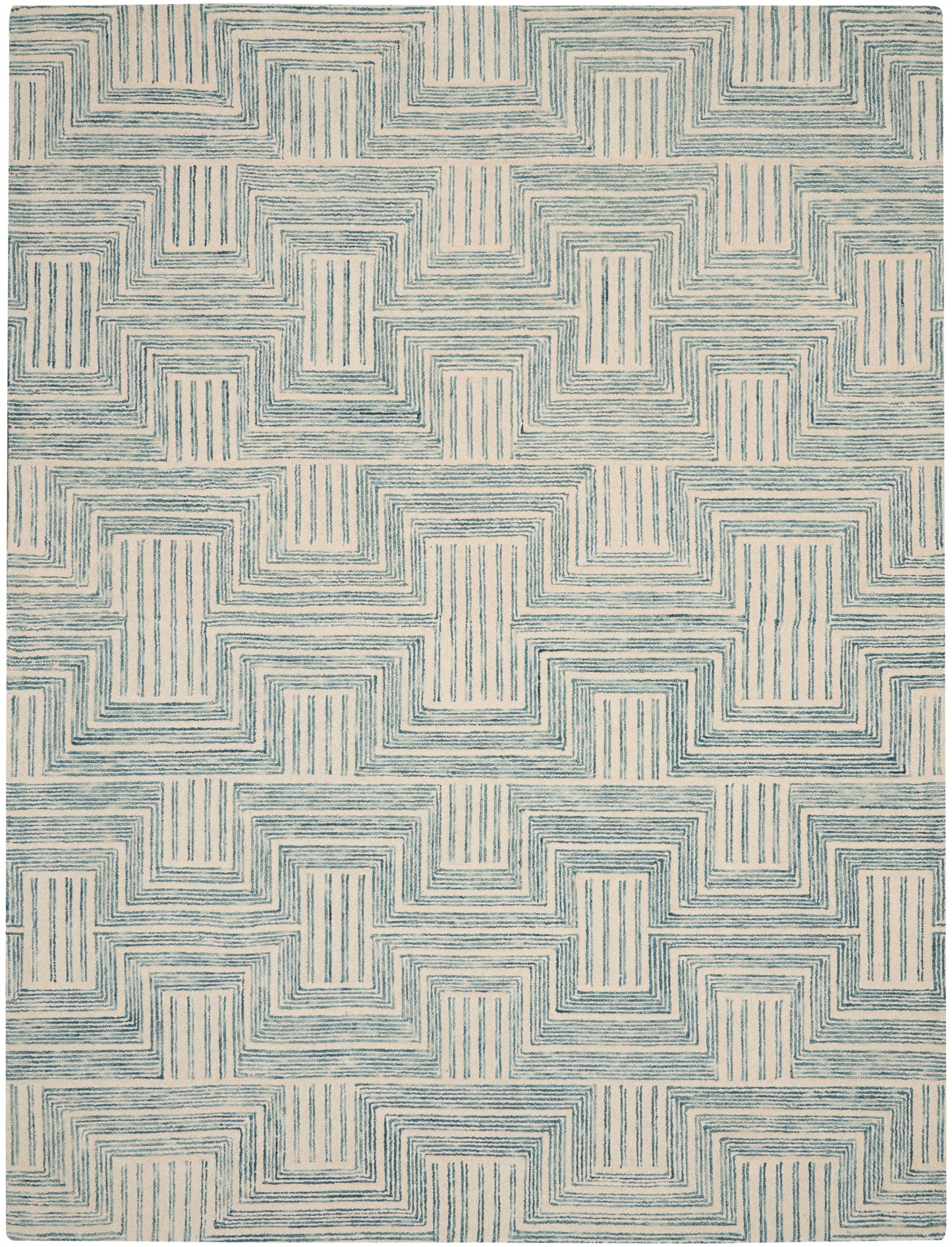 Nourison Home Interlock  Ivory Turquoise  Contemporary