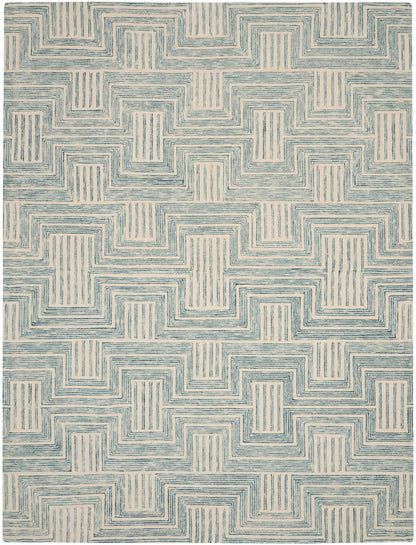 Nourison Home Interlock  Ivory Turquoise  Contemporary
