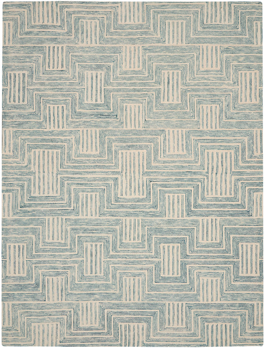 Nourison Home Interlock  Ivory Turquoise  Contemporary