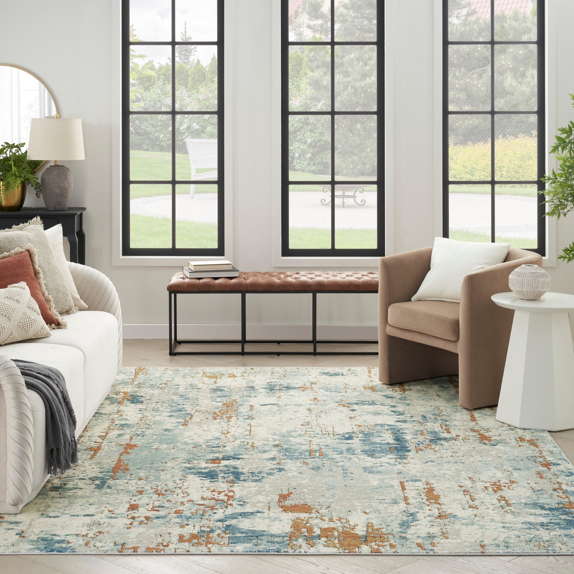 Nourison Home Quarry  Beige Blue Rust  Contemporary