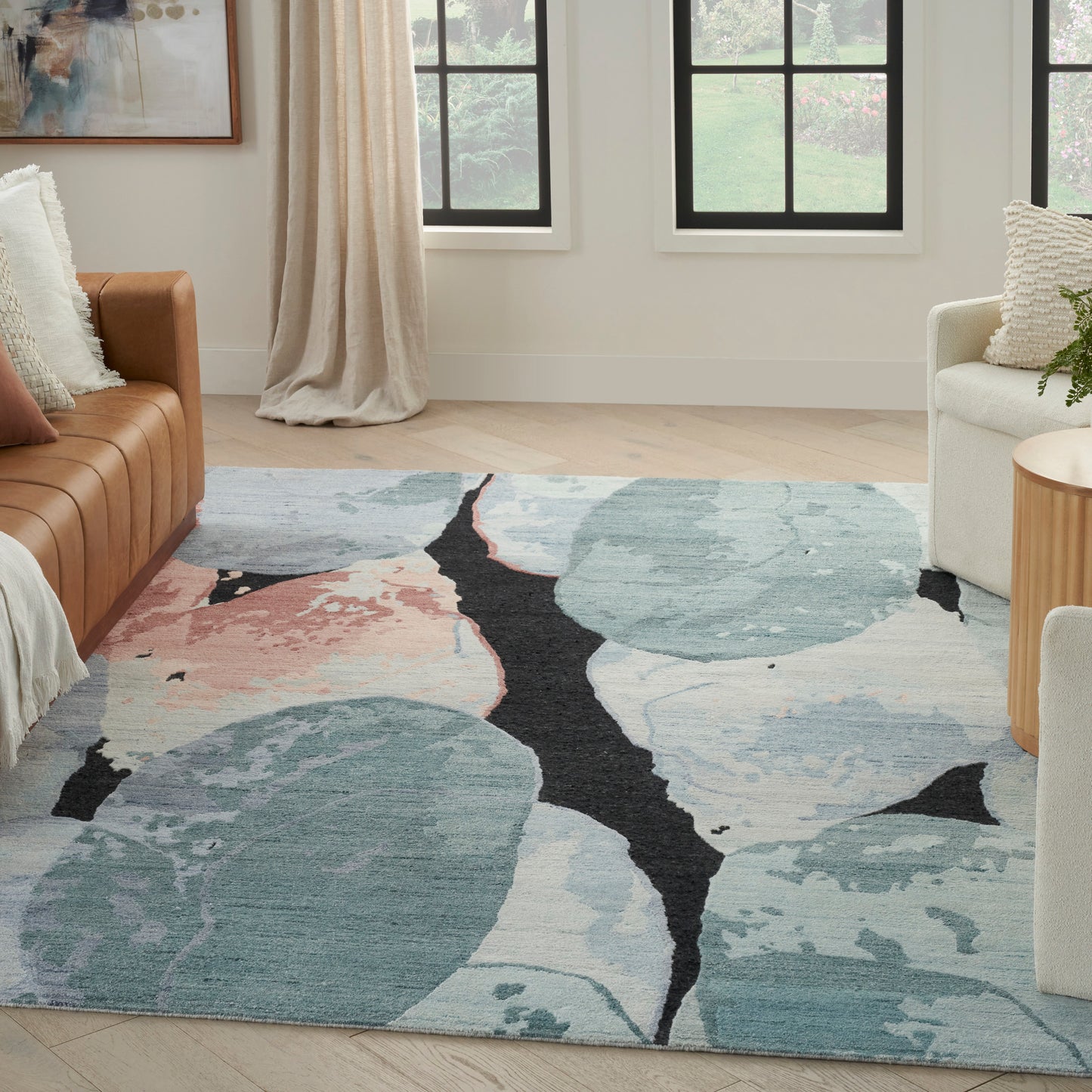 Nourison Home Silk Shadows  Blue Pink  Contemporary