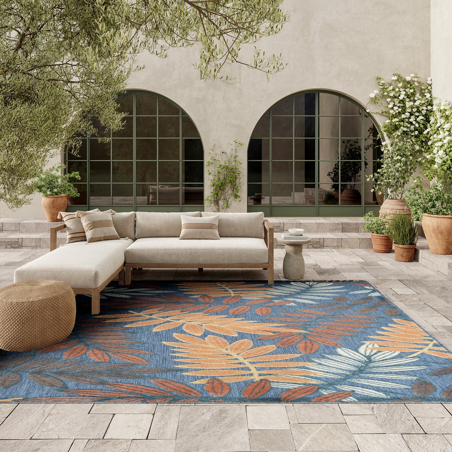Nourison Home Aloha  Blue Rose  Contemporary