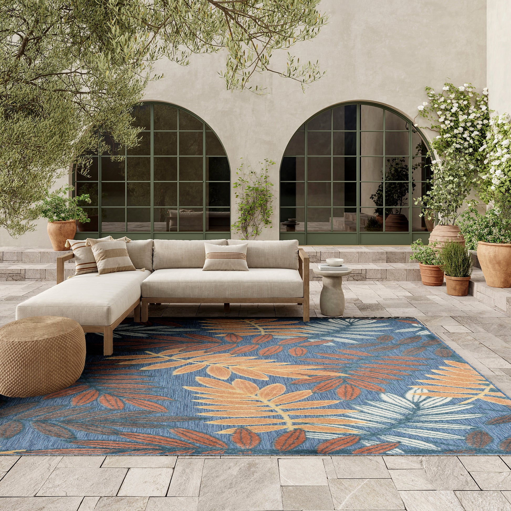 Nourison Home Aloha  Blue Rose  Contemporary