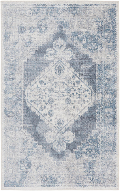Nourison Home Astra Machine Washable ASW11 Blue Ivory Traditional Power-loomed Rug