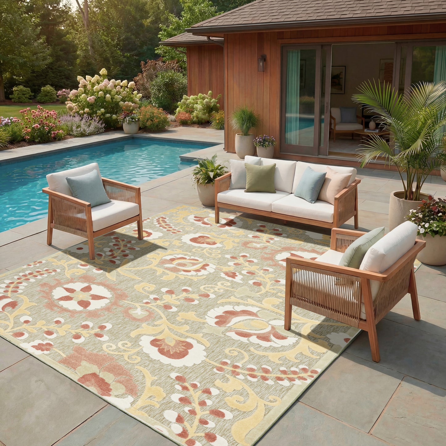 Nourison Home Aloha  Sage Rose  Contemporary