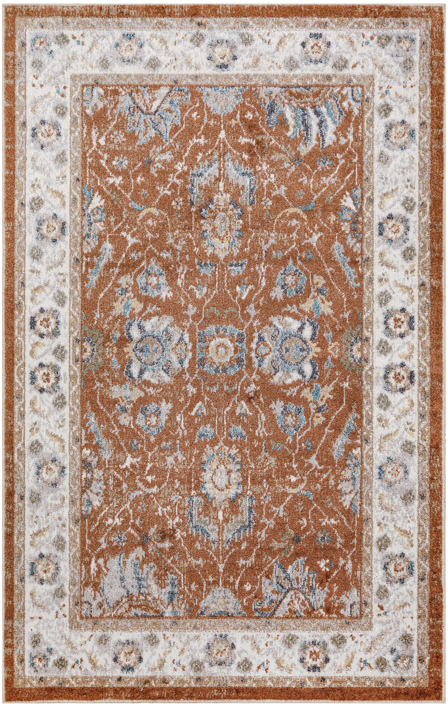 Nourison Home Astra Machine Washable ASW20 Rust Ivory Traditional Power-loomed Rug